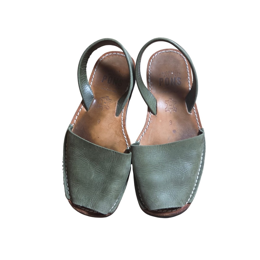 Pons Classic Avarca Slingback Sandals Peep Toe Forest Green Menorca 9 Boho Chic